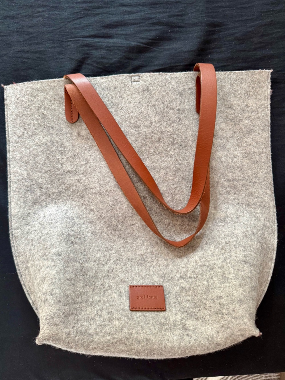 Graf Lantz. Neutral Gray Felt Tote with Brown Leather Straps